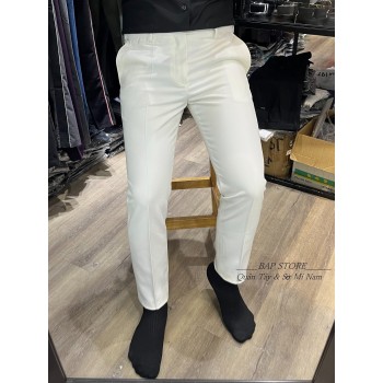 Quần tây nam trắng quần trắng mặc đi tiệc chú rể đám cưới quần trắng không bị lộ chất vải dày mẫu mới 2024